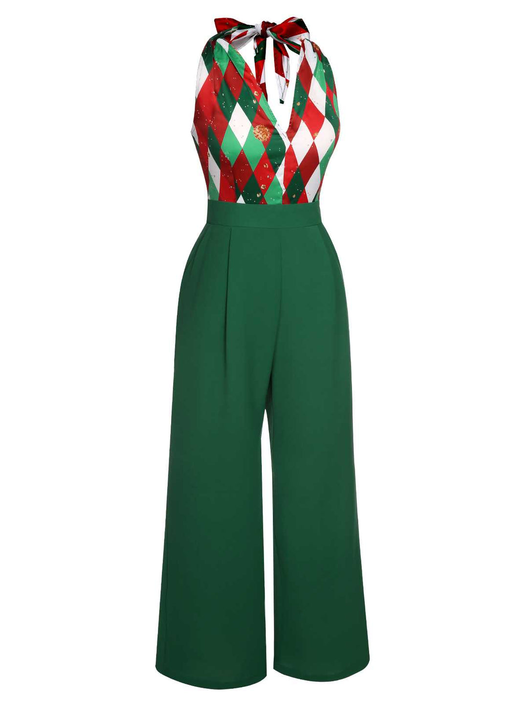 1930s Christmas Plaid Lace Patchwork Jumpsuit — vintage elegance for the modern woman