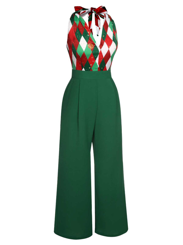 1930s Christmas Plaid Lace Patchwork Jumpsuit — vintage elegance for the modern woman