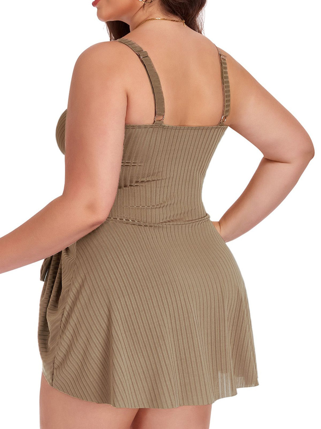 [Plus Size] 1930s Color Block Ribbed One-Piece Swimsuit