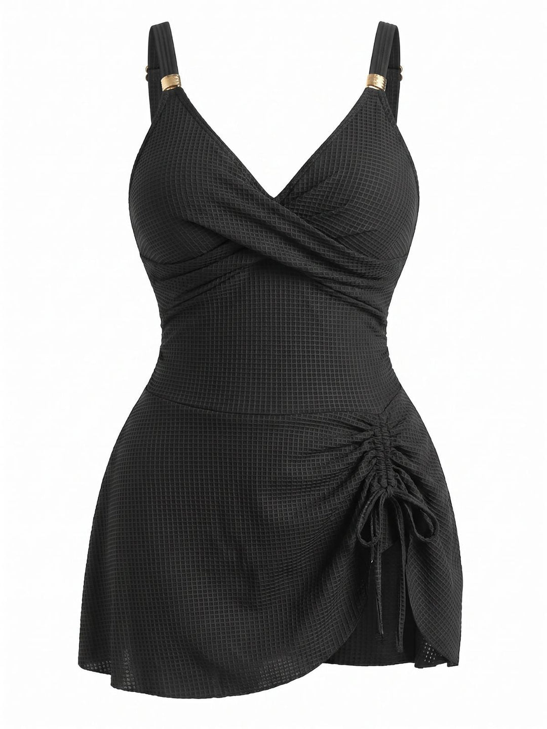 [Plus Size] 1930s Color Block Ribbed One-Piece Swimsuit