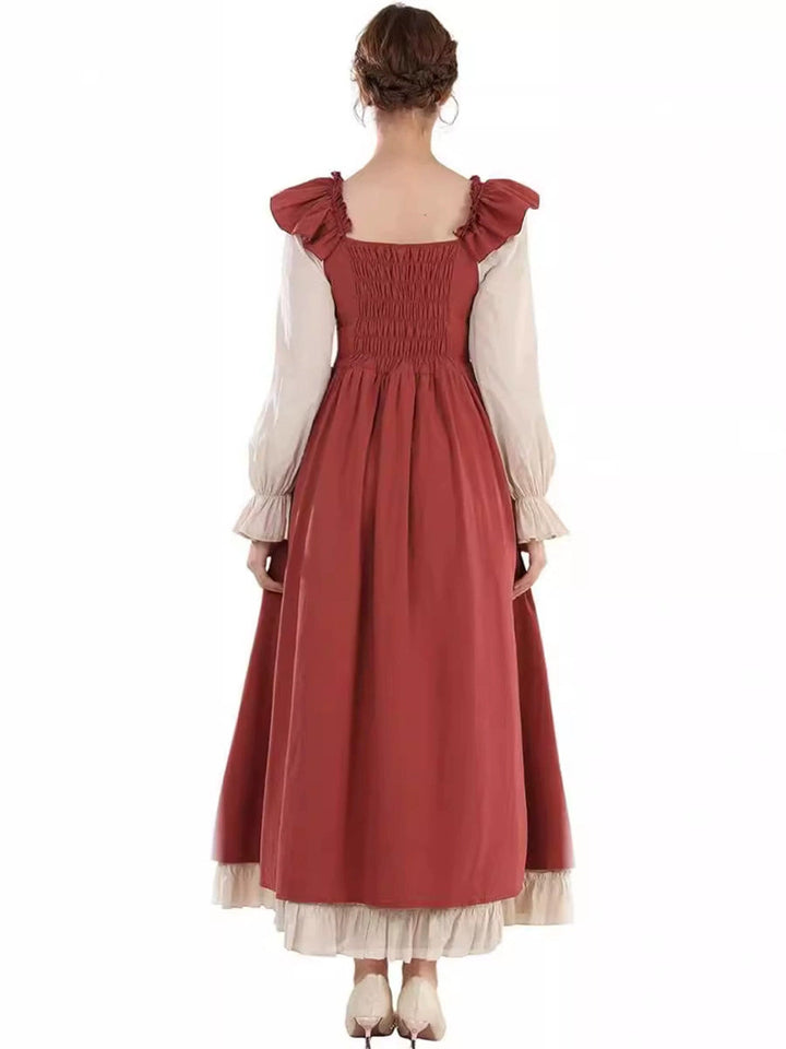 1930s Colorblock Ruffled Lace-Up Renaissance Dress - vintage dress, retro fashion