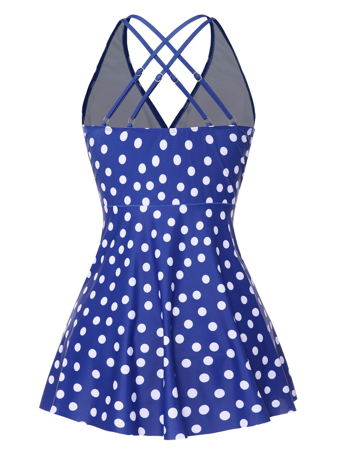 Detail close-up: 1930s 1930s Cross Straps Polka Dots Swimsuit, perfect for retro themed parties, vintage fashion enthusiasts and special occasions