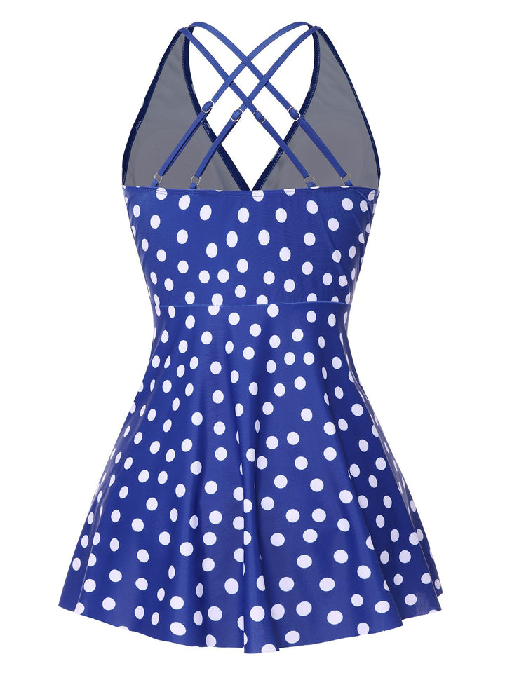 Detail close-up: 1930s 1930s Cross Straps Polka Dots Swimsuit, perfect for retro themed parties, vintage fashion enthusiasts and special occasions
