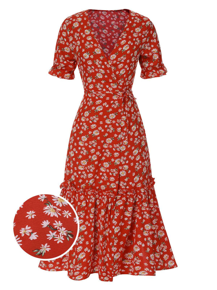 Front view: 1930s 1930s Daisy Surplice V-Neck Belt