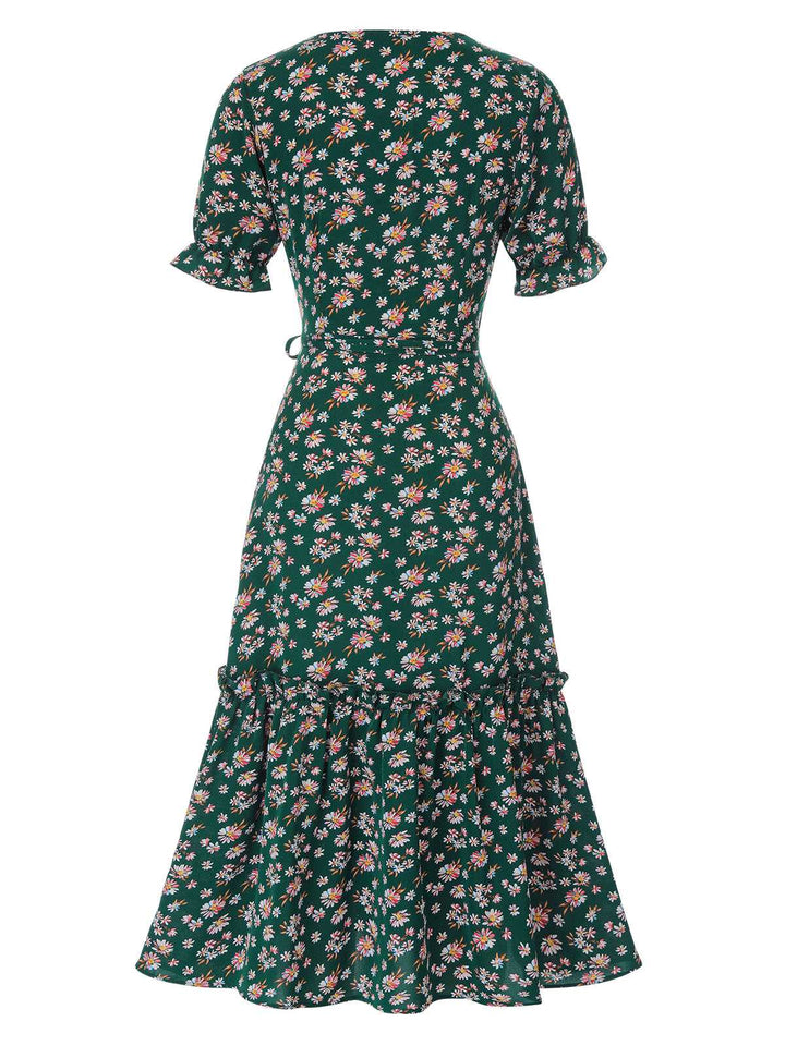 View 10: 1930s 1930s Daisy Surplice V-Neck Belted