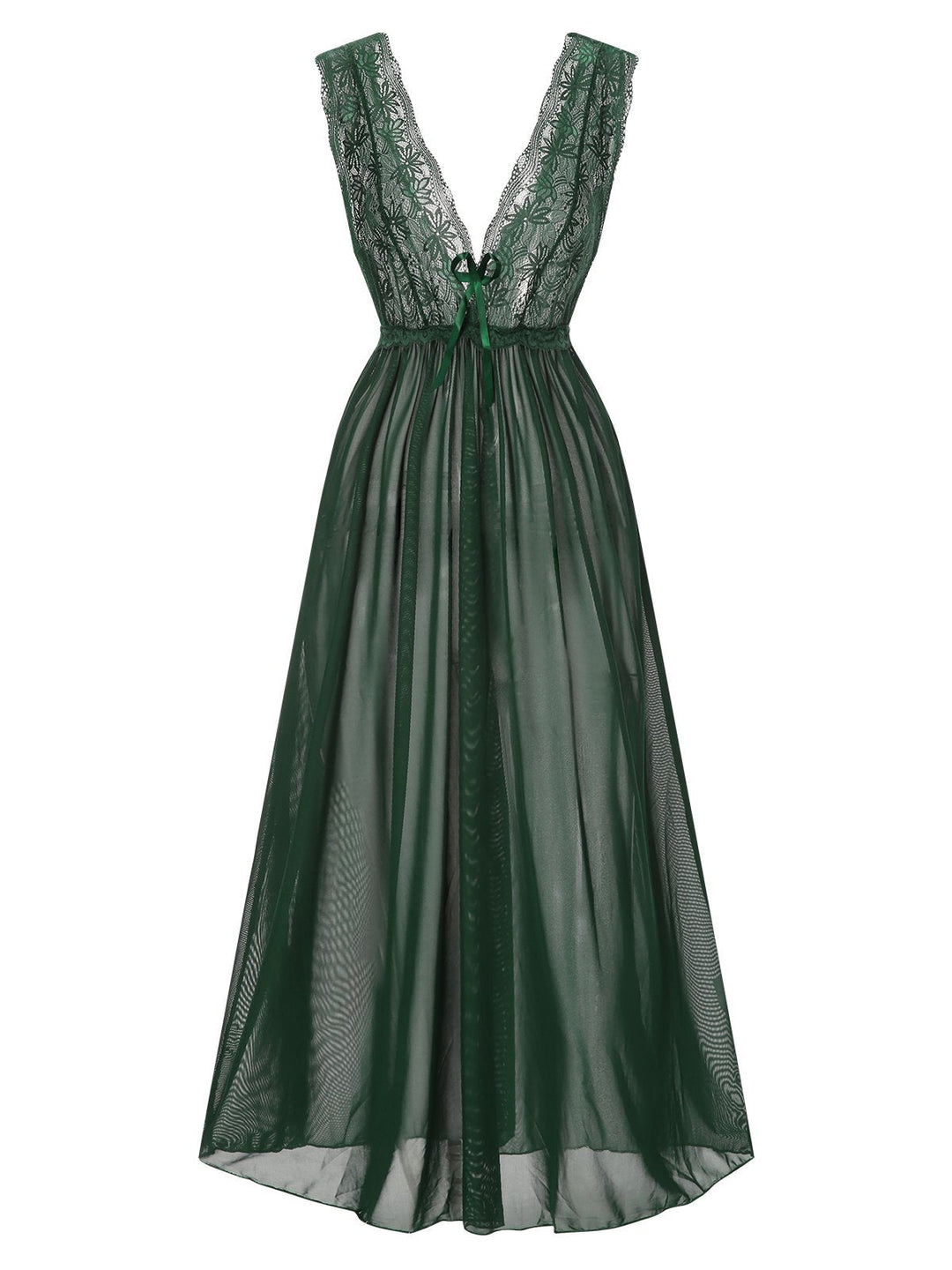View 11: Deep V-Neck Lace Mesh Nightgown, perfect for retro themed parties, vintage fashion enthusiasts and special occasions