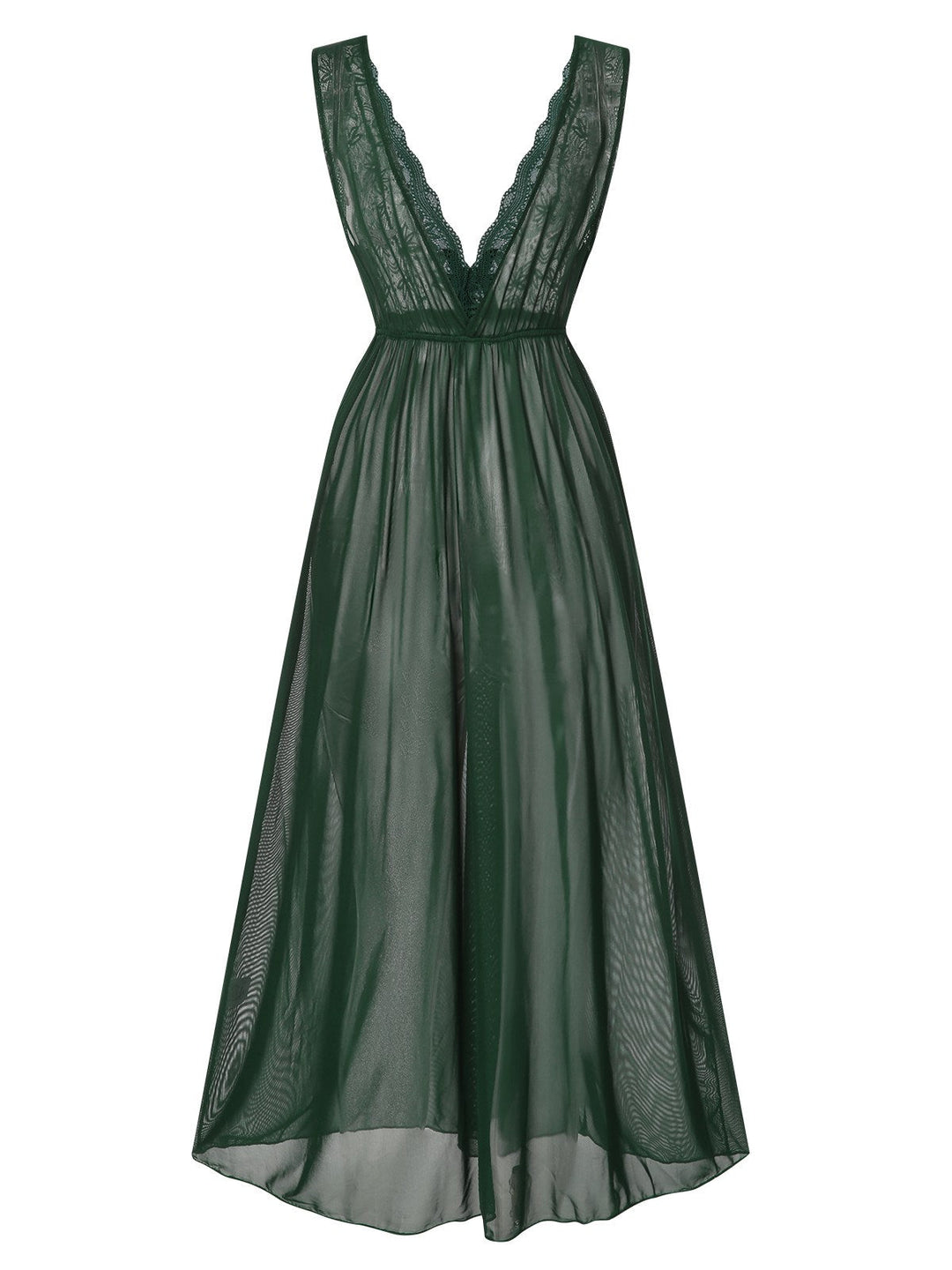 View 12: Deep V-Neck Lace Mesh Nightgown, perfect for retro themed parties, vintage fashion enthusiasts and special occasions