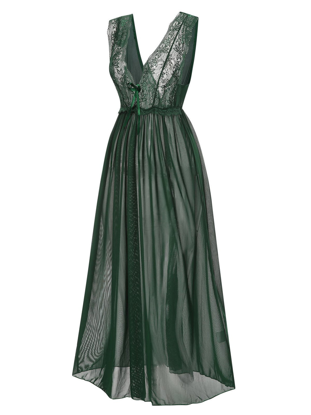 View 13: Deep V-Neck Lace Mesh Nightgown, perfect for retro themed parties, vintage fashion enthusiasts and special occasions
