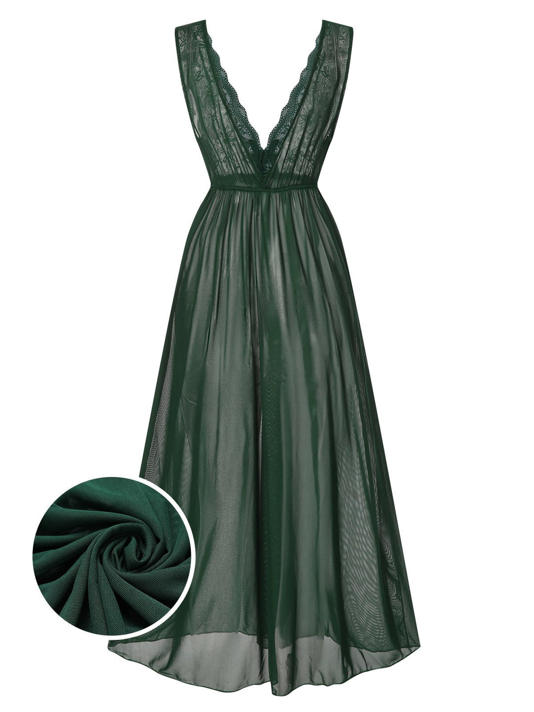 View 10: Deep V-Neck Lace Mesh Nightgown, perfect for retro themed parties, vintage fashion enthusiasts and special occasions