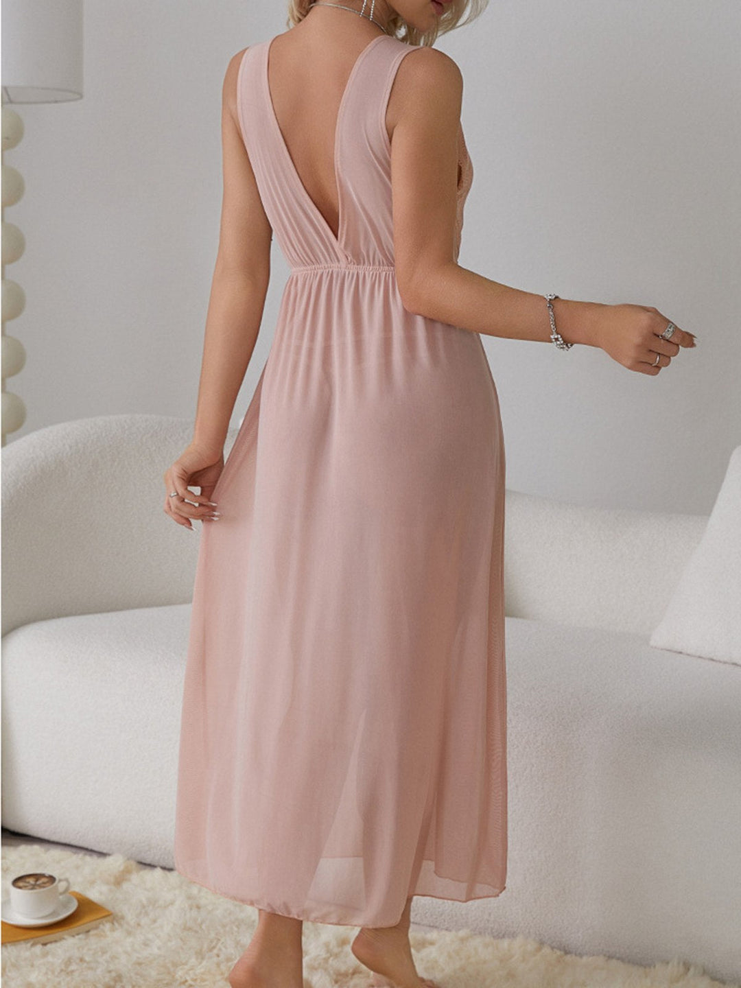 Deep V-Neck Lace Mesh Nightgown — the kind of dress that makes strangers smile