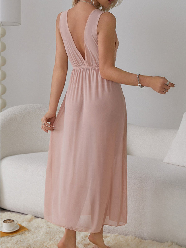 Deep V-Neck Lace Mesh Nightgown — the kind of dress that makes strangers smile