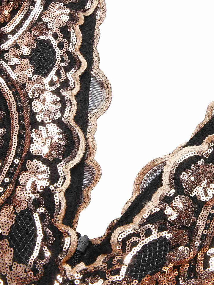 Fabric texture: 1930s 1930s Deep V-Neck Mesh Sequi