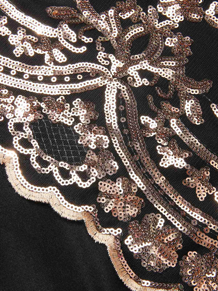 View 7: 1930s 1930s Deep V-Neck Mesh Sequined Maxi