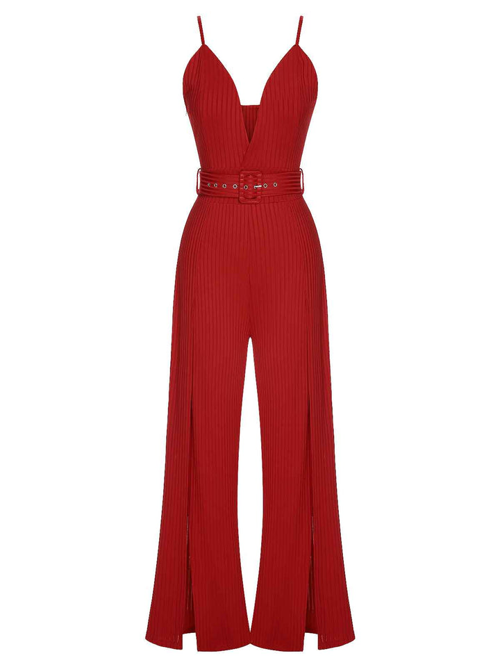 1930s Deep V-Neck Spaghetti Strap Wide-Leg Jumpsuit: timeless 1930s elegance she makes her own