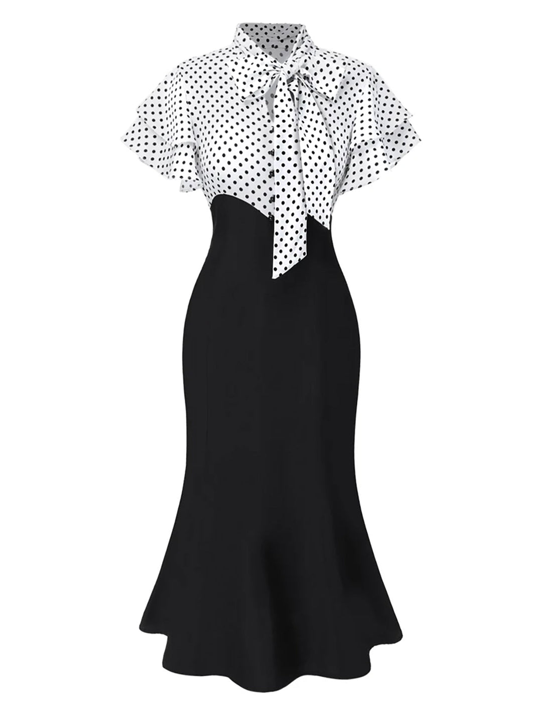 &amp; 1930s Dots Tie Neck Mermaid Dress - vintage dress, retro fashion