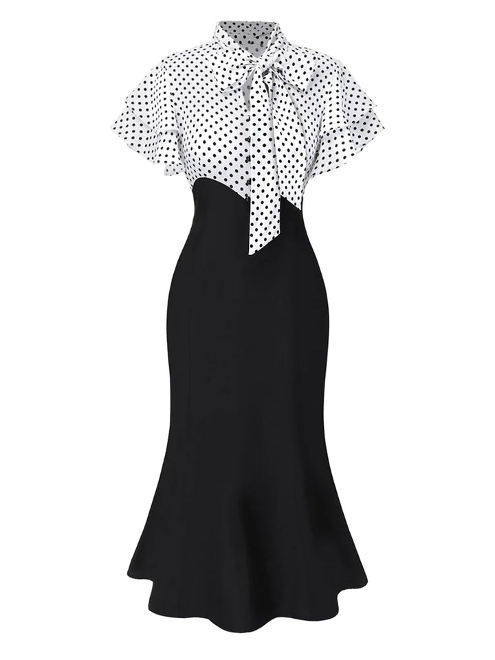 &amp; 1930s Dots Tie Neck Mermaid Dress - vintage dress, retro fashion