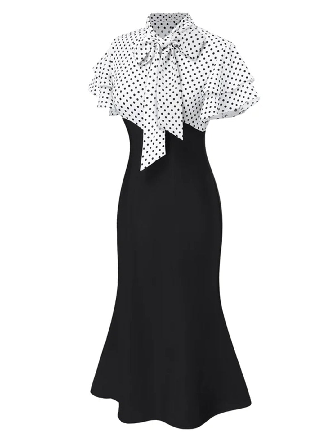 &amp; 1930s Dots Tie Neck Mermaid Dress - vintage dress, retro fashion