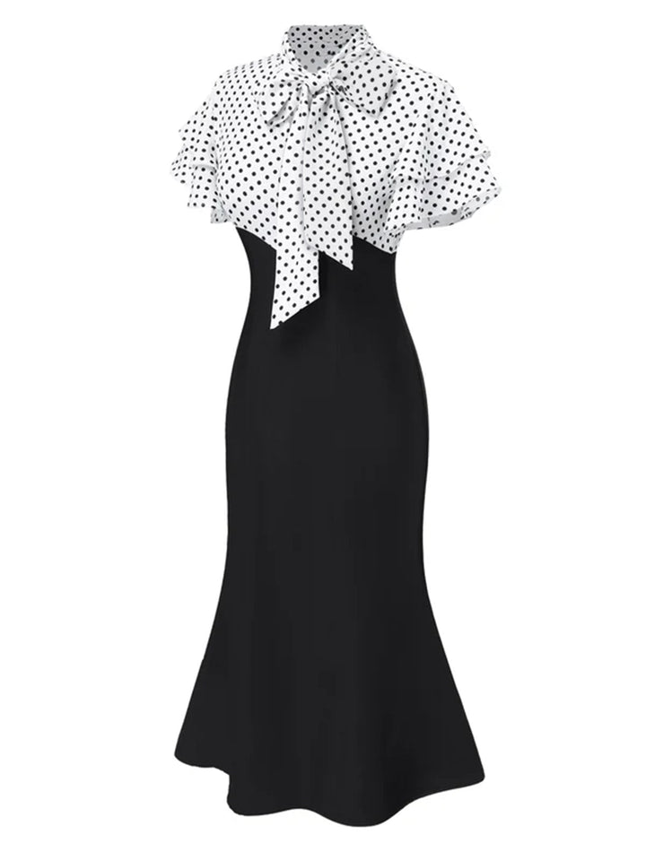 &amp; 1930s Dots Tie Neck Mermaid Dress - vintage dress, retro fashion