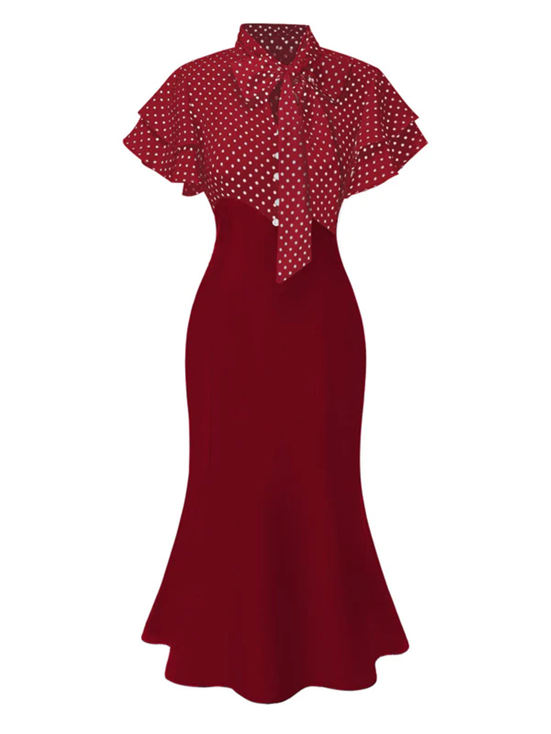 &amp; 1930s Dots Tie Neck Mermaid Dress - vintage dress, retro fashion