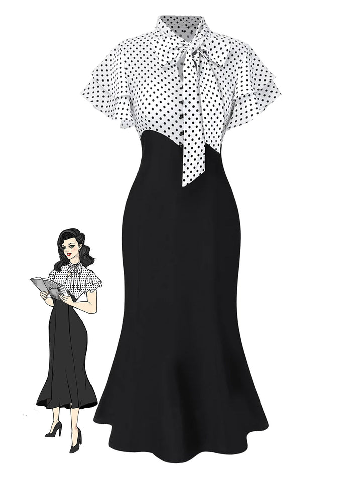 She slips into this 1930s Dots Tie Neck Mermaid Dress and suddenly it&