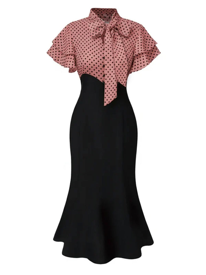 1930s Dots Tie Neck Mermaid Dress — a 1930s silhouette that turns sidewalks into runways