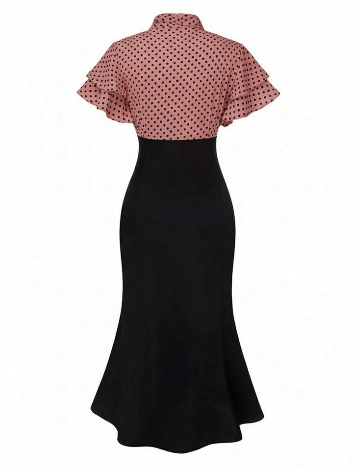 She slips into this 1930s Dots Tie Neck Mermaid Dress and suddenly it&