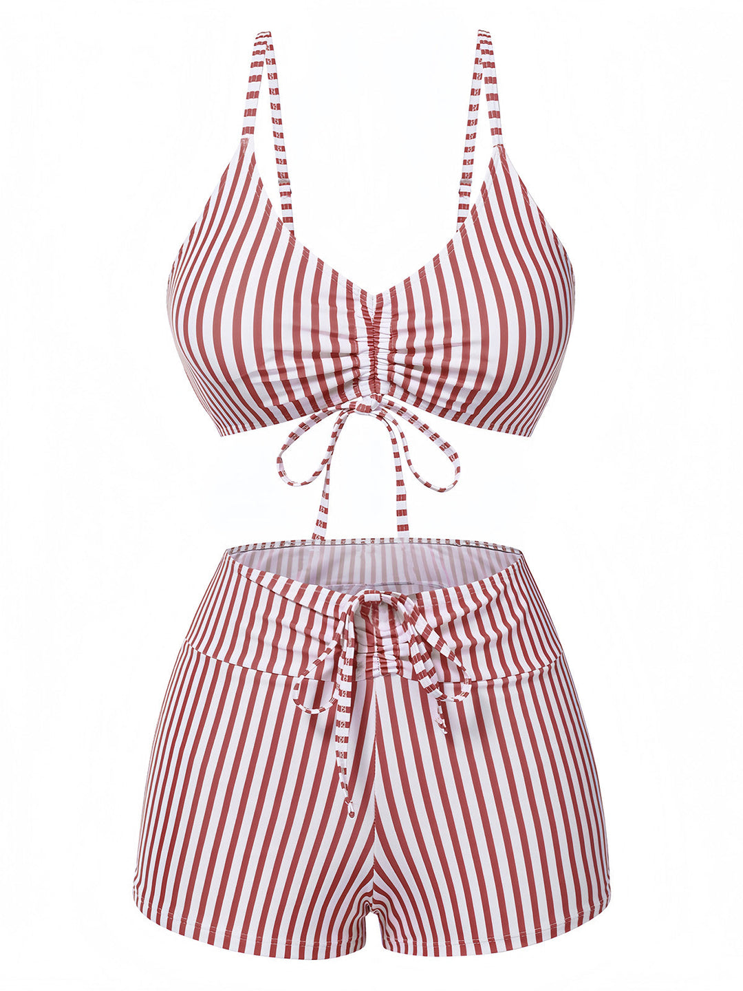 She's wearing 1930s Drawstring Straps Vertical Stripe Boxer Bikini and the whole beach remembers the 1930s