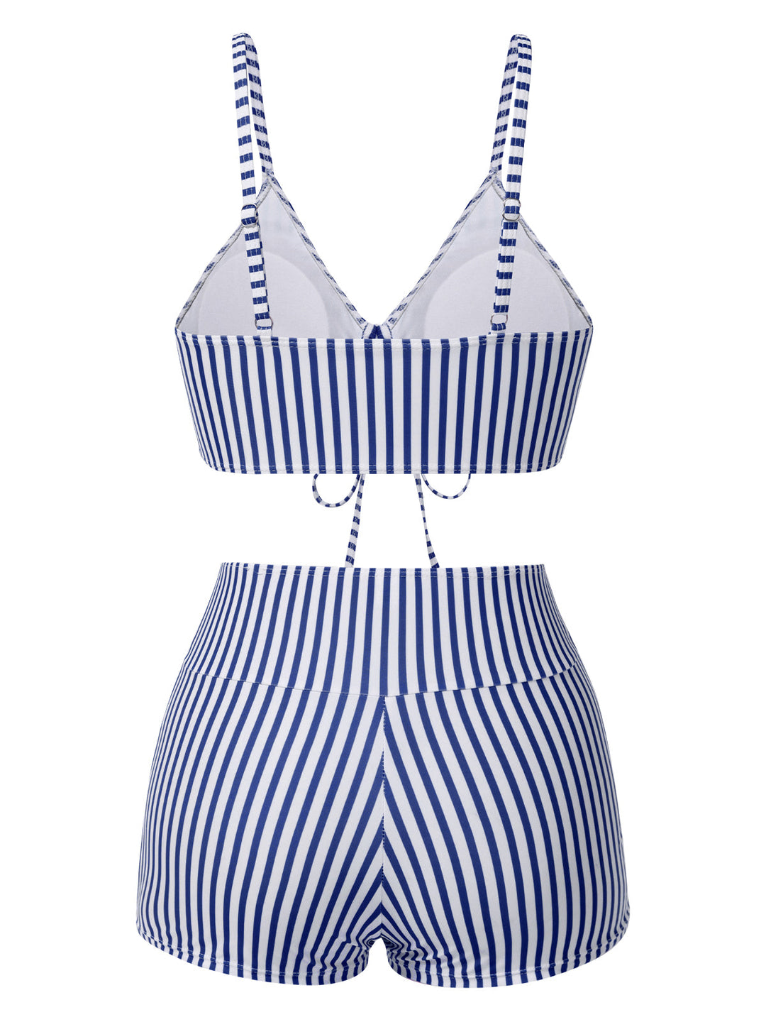 1930s Drawstring Straps Vertical Stripe Boxer Bikini — 1930s poolside glamour meets sun-drenched confidence