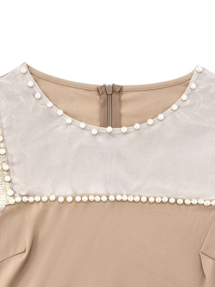 Beige 1930s Beaded &amp; Feather Patchwork Mermaid Dress - vintage dress, retro fashion