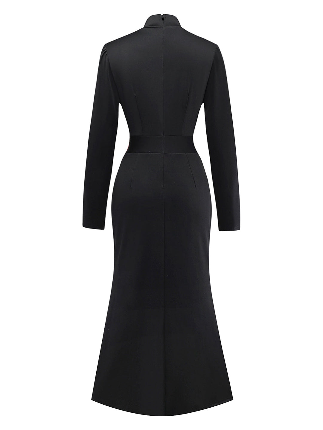 Black 1930s Bow Collar Metal Button Front Slit Dress - vintage dress, retro fashion, classic black