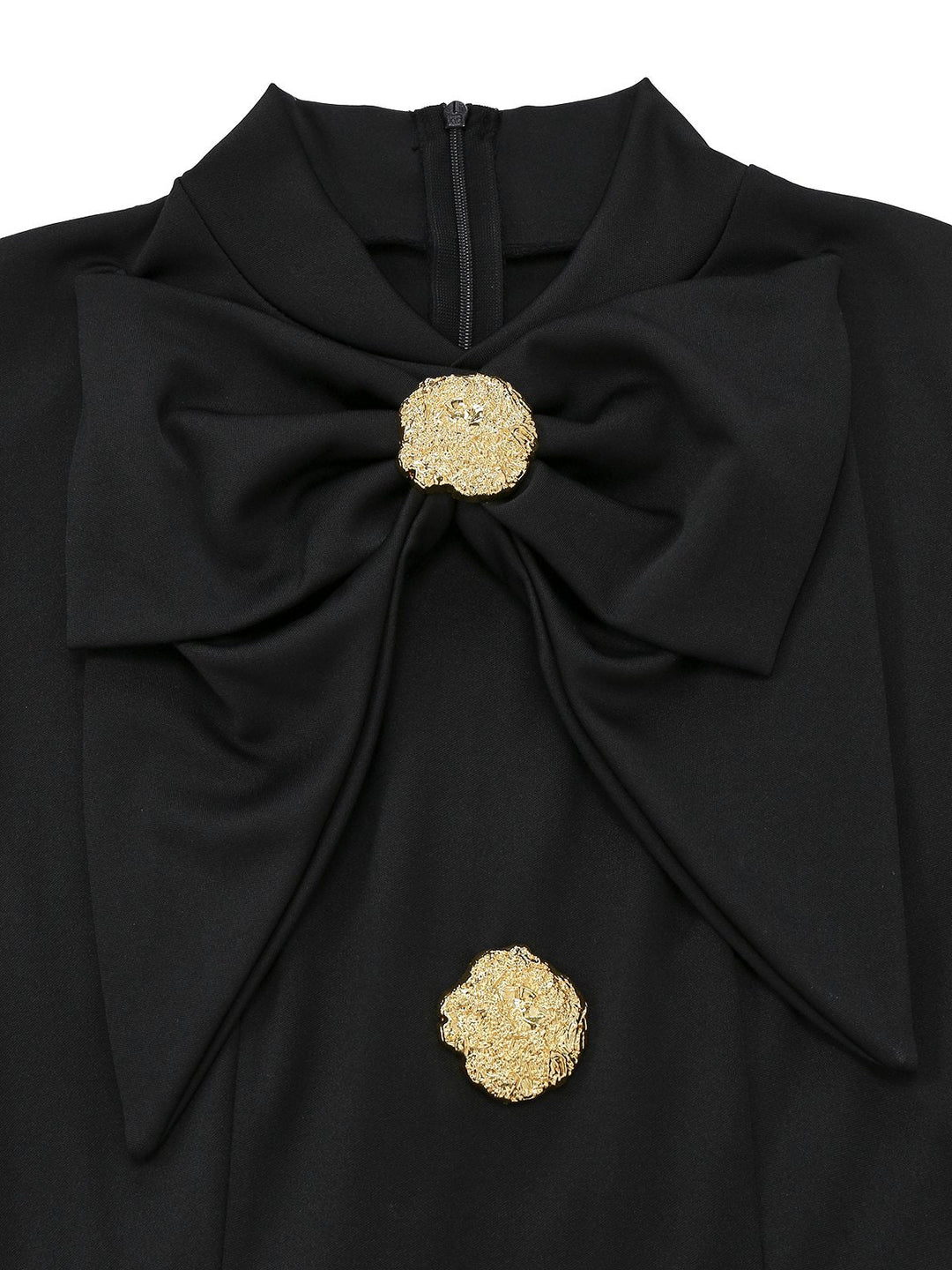 Black 1930s Bow Collar Metal Button Front Slit Dress - vintage dress, retro fashion, classic black
