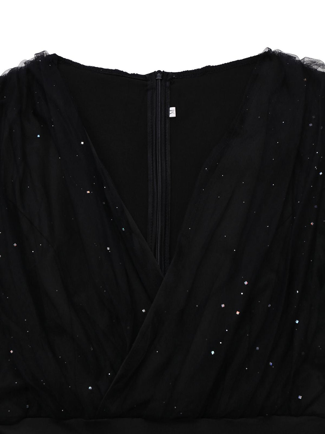 Black 1930s Solid V-Neck Sequined Irregular Hem Dress - vintage dress, retro fashion, classic black