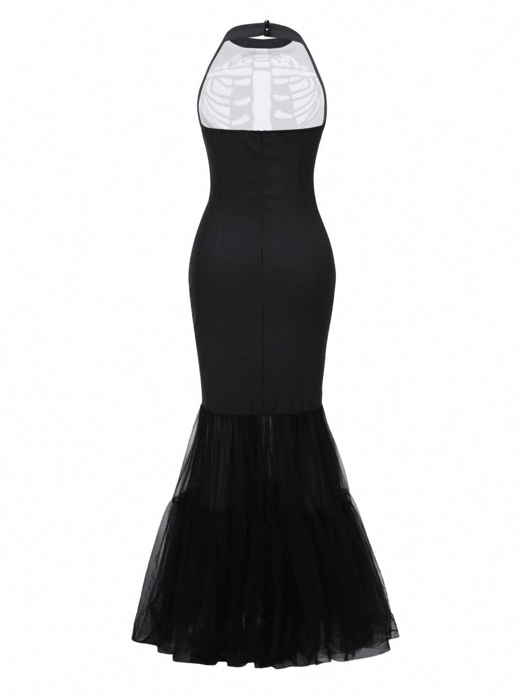 Black &amp; White 1930s Halter Skull Mesh Fishtail Dress - vintage dress, retro fashion, classic black