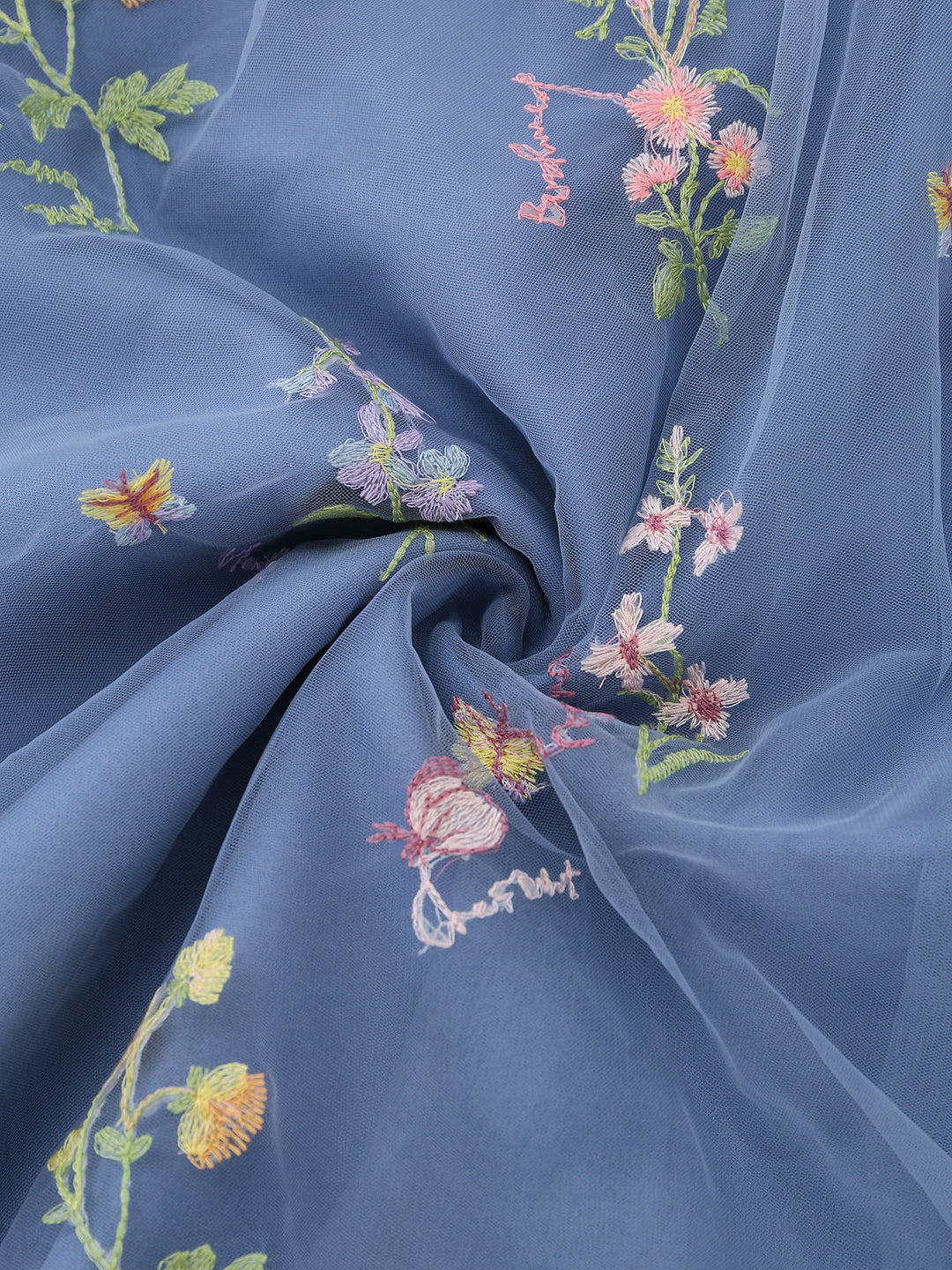Blue 1930s Floral Embroidered Mesh Long Sleeve Dress - vintage dress, retro fashion, elegant red