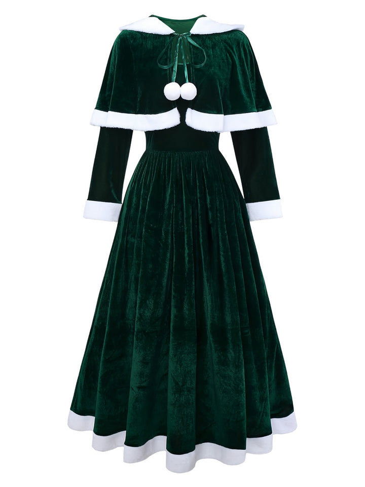 1930s Christmas Mrs. Santa Claus Velvet Dress with Cape - vintage dress, retro fashion
