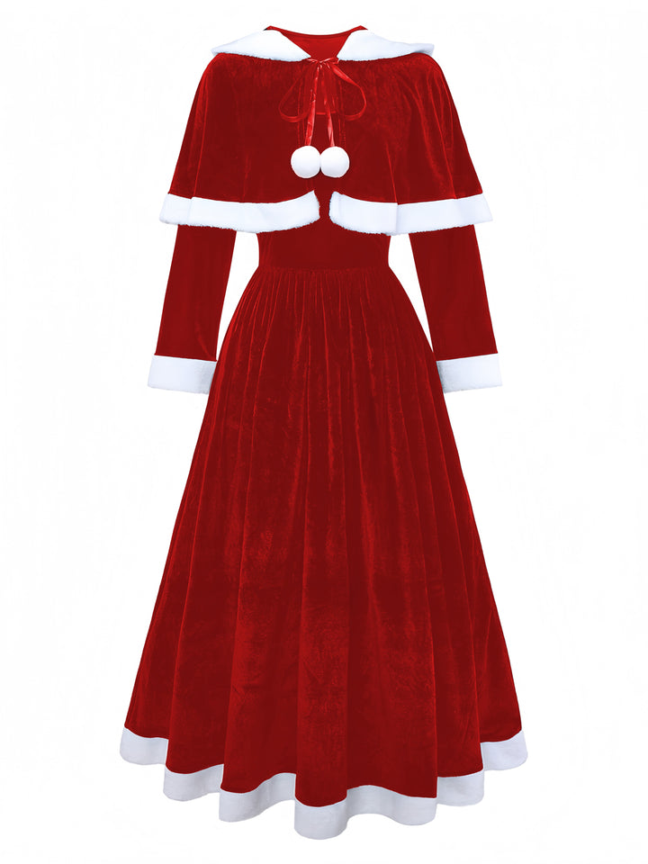 1930s Christmas Mrs. Santa Claus Velvet Dress with Cape - vintage dress, retro fashion
