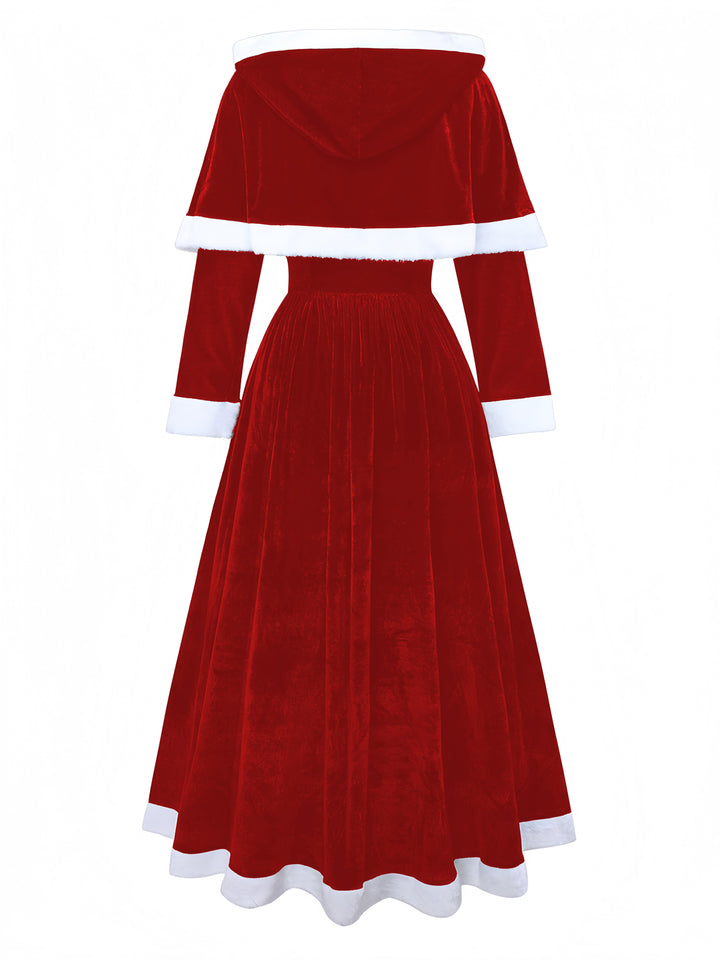 1930s Christmas Mrs. Santa Claus Velvet Dress with Cape - vintage dress, retro fashion