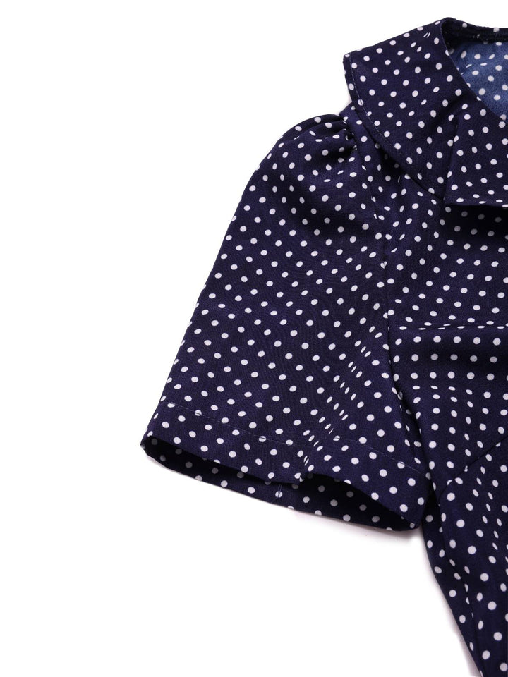 Dark Blue 1930s Polka Dot Ruffled Collar Fishtail Dress - vintage dress, retro fashion