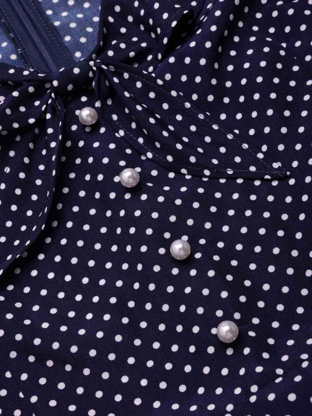 Dark Blue 1930s Polka Dot Ruffled Collar Fishtail Dress - vintage dress, retro fashion