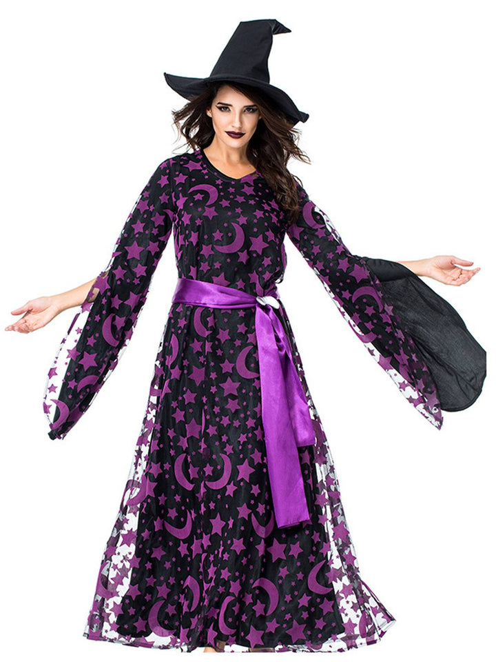 Deep Purple 1930s Star &amp; Moon Batwing Sleeve Witch Dress Set - vintage dress, retro fashion