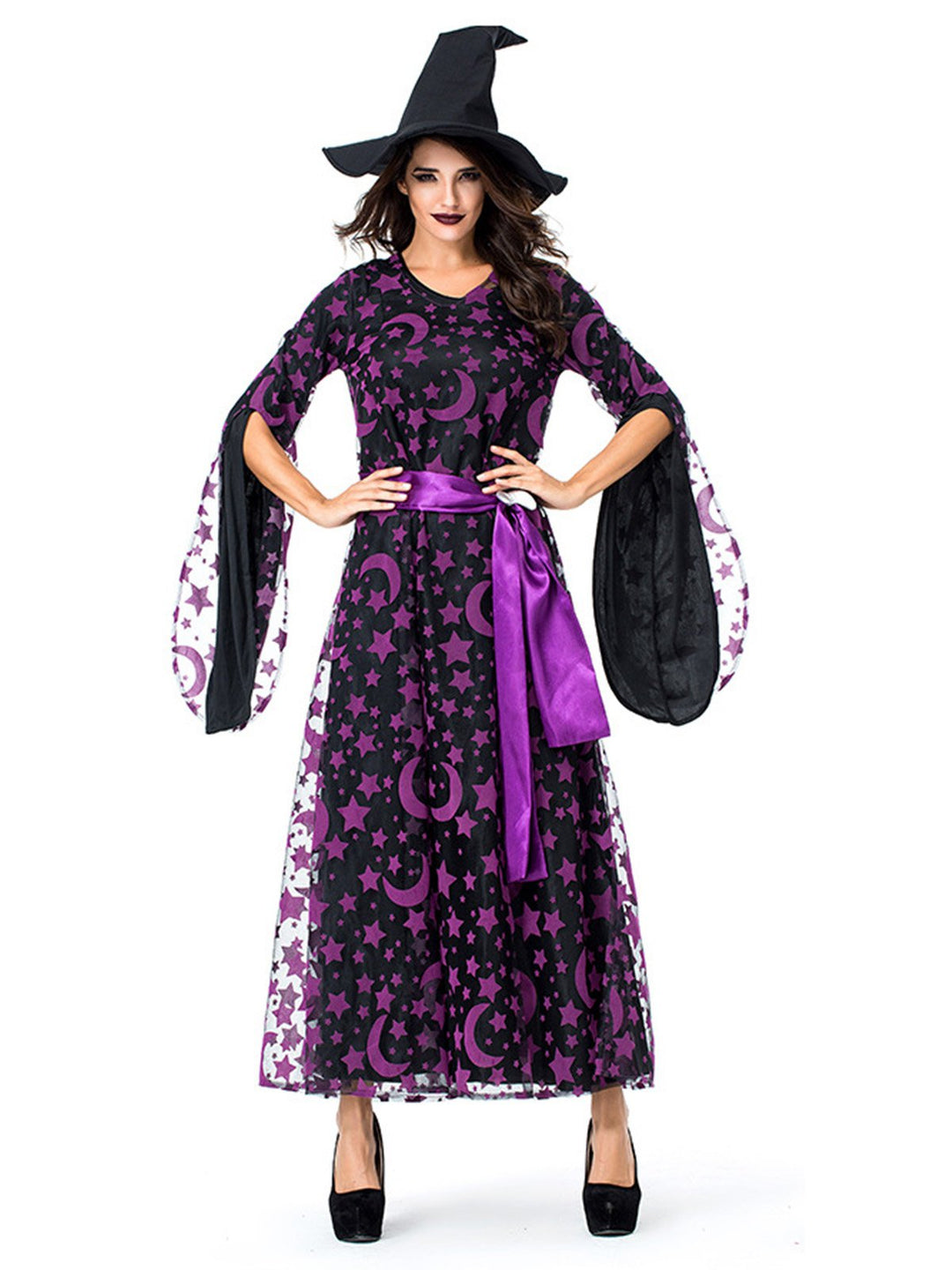 Deep Purple 1930s Star &amp; Moon Batwing Sleeve Witch Dress Set - vintage dress, retro fashion