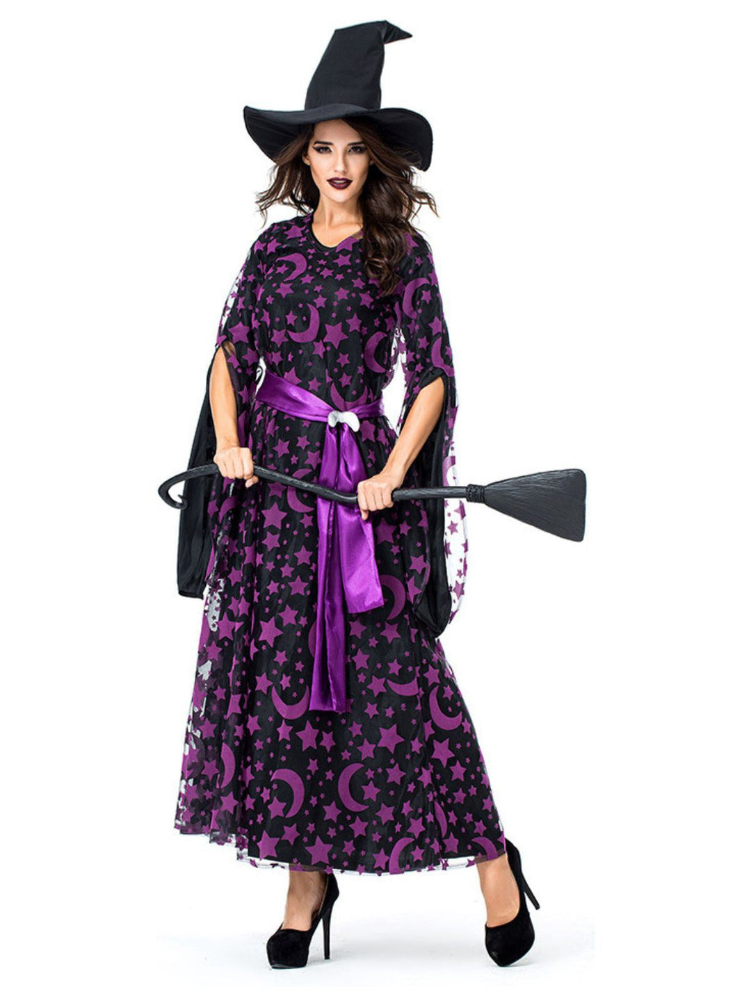 Deep Purple 1930s Star &amp; Moon Batwing Sleeve Witch Dress Set - vintage dress, retro fashion
