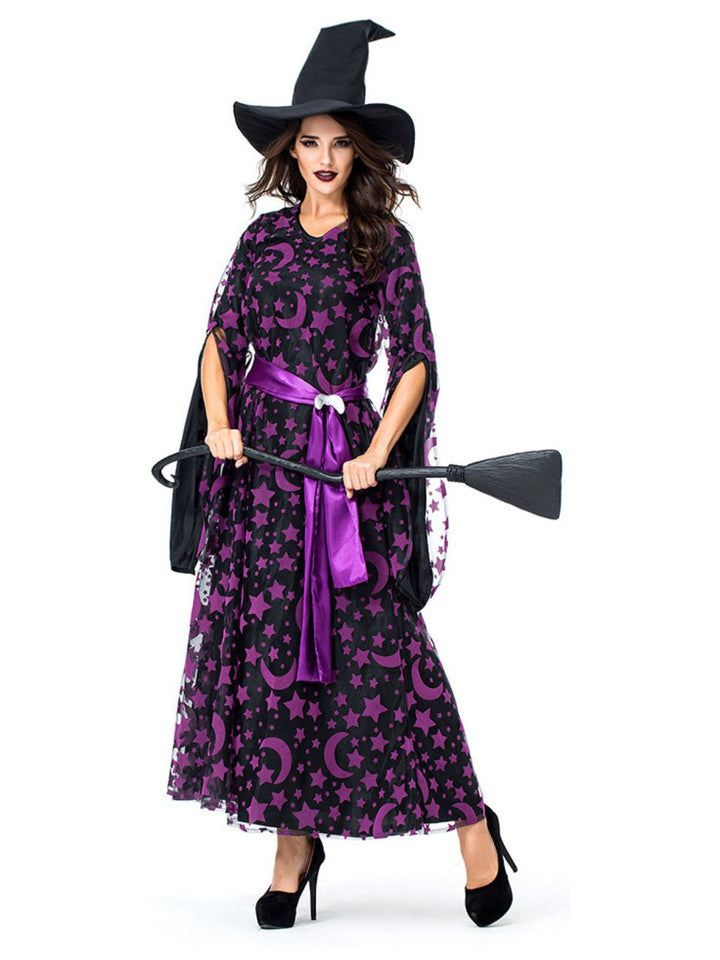 Deep Purple 1930s Star &amp; Moon Batwing Sleeve Witch Dress Set - vintage dress, retro fashion