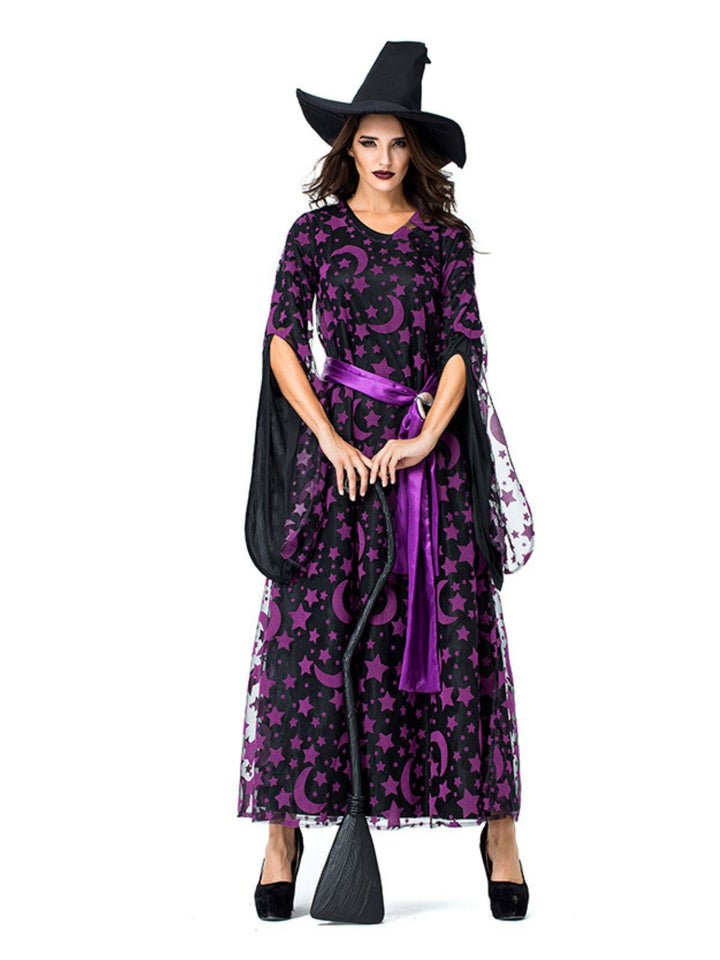 Deep Purple 1930s Star &amp; Moon Batwing Sleeve Witch Dress Set - vintage dress, retro fashion