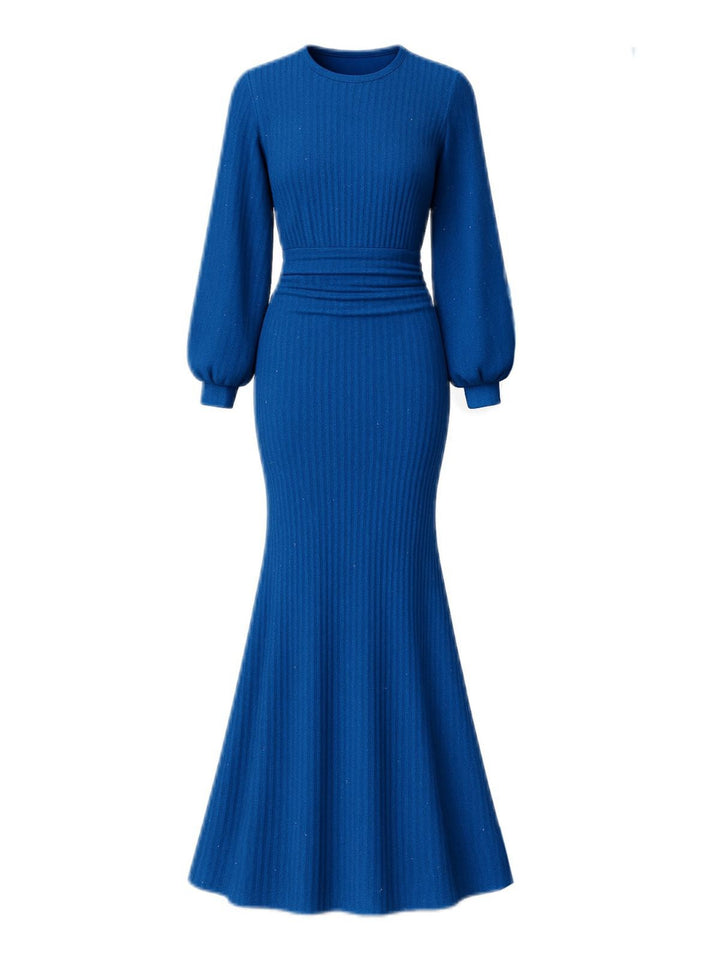 1930s Glitter Ruched Lantern Sleeve Knit Fishtail Dress - vintage dress, retro fashion
