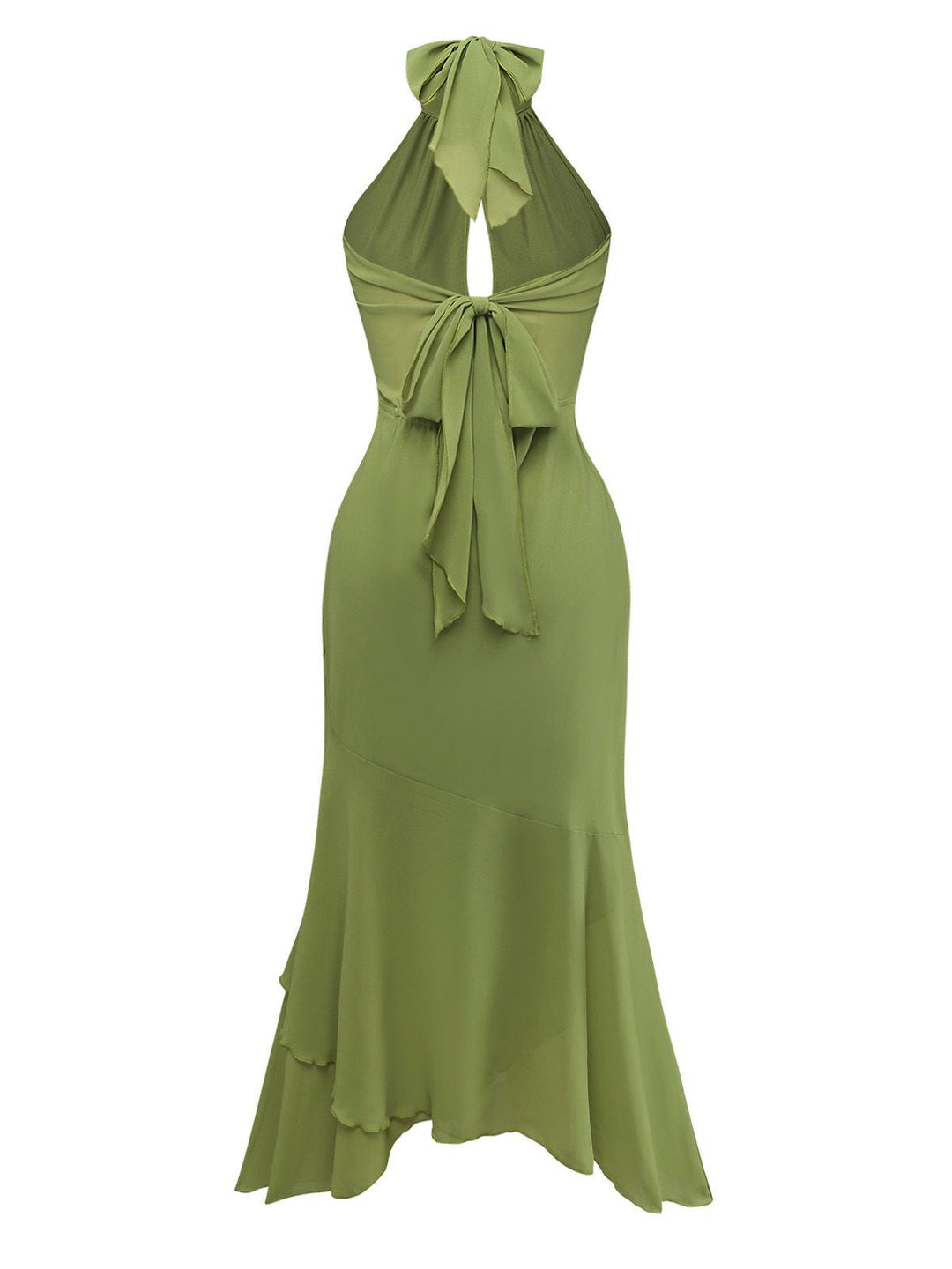 Green 1930s Halter Mesh Backless Chiffon Midi Dress - vintage dress, retro fashion