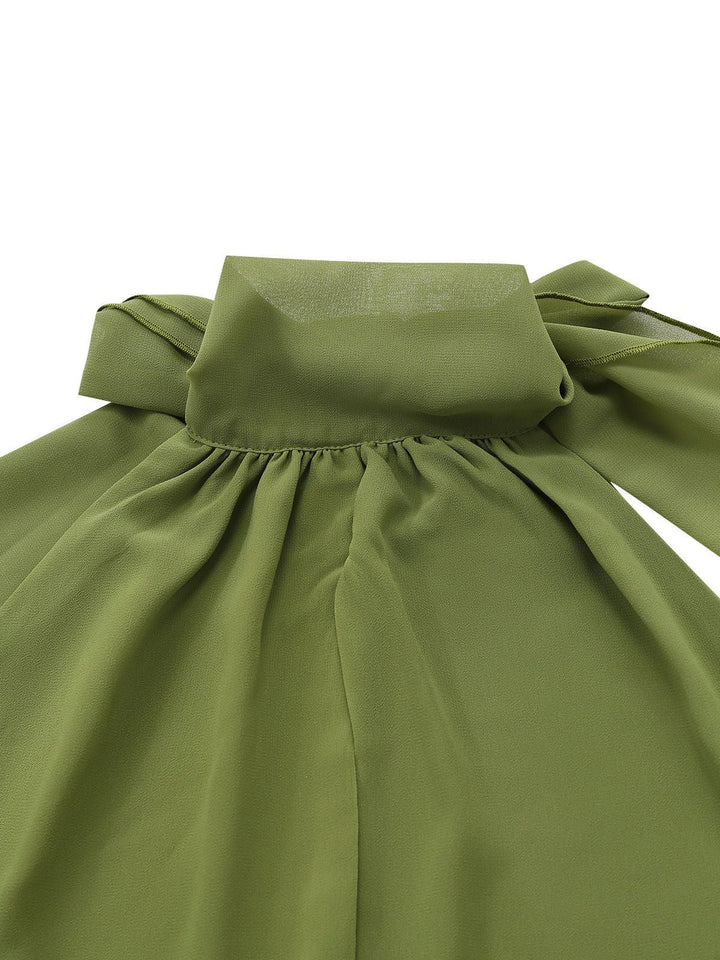 Green 1930s Halter Mesh Backless Chiffon Midi Dress - vintage dress, retro fashion