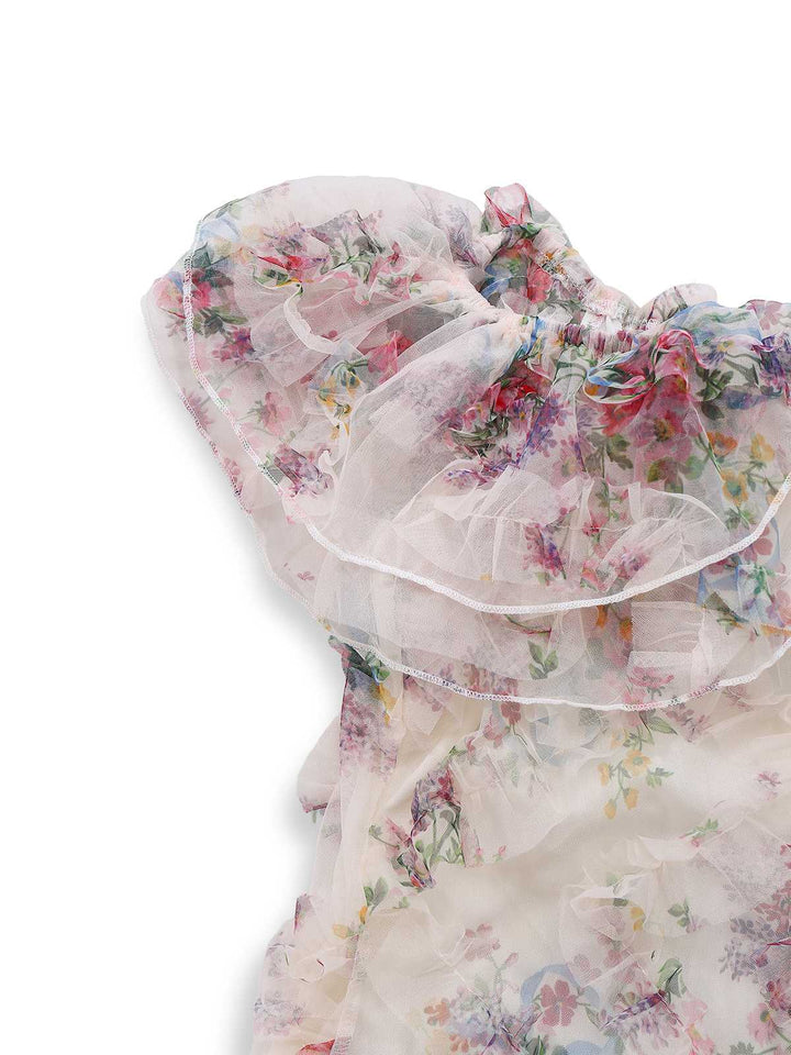 Multicolor 1930s Floral Mesh Off-Shoulder Maxi Dress - vintage dress, retro fashion