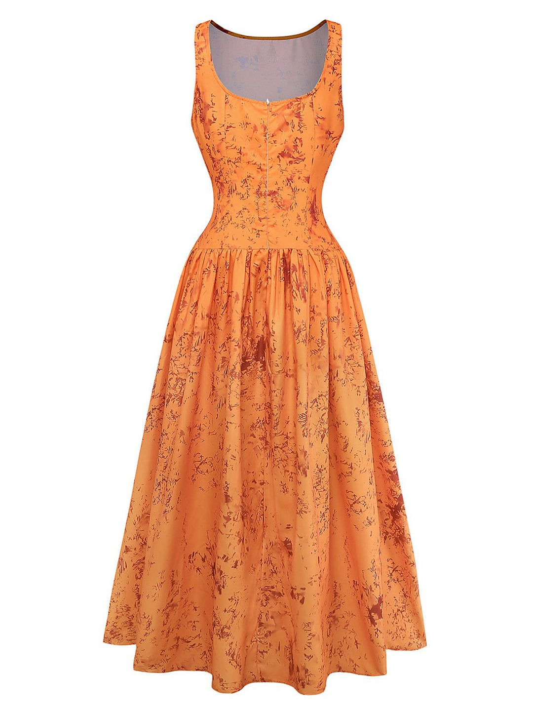 Orange 1930s Cotton Sleeveless Printed Fitted Dress - vintage dress, retro fashion