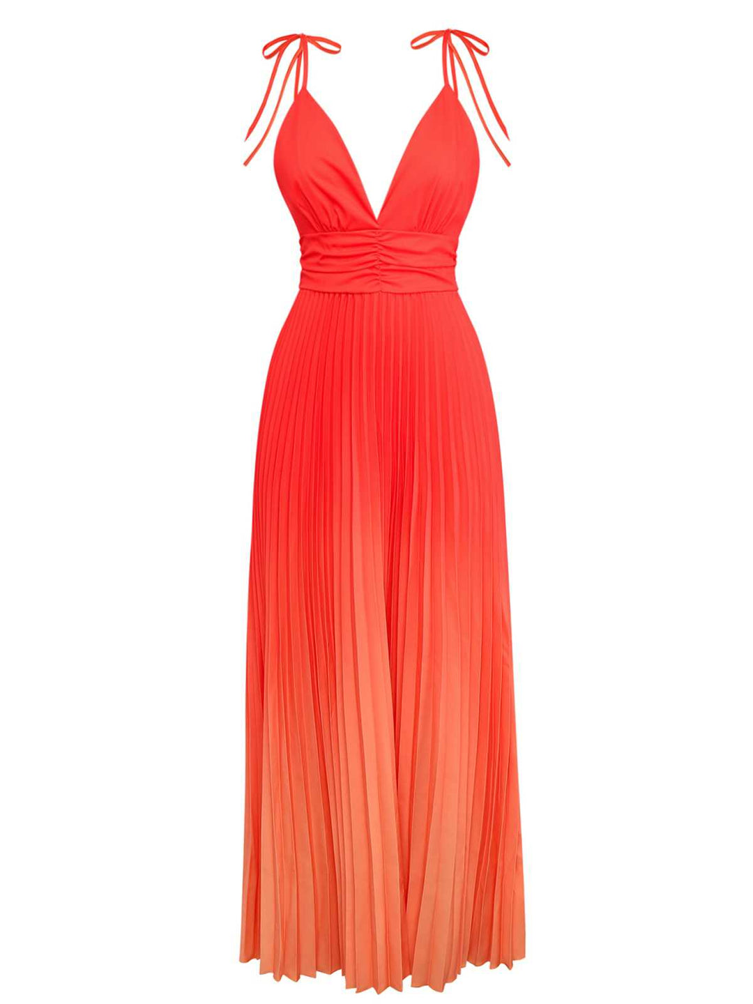 Orange 1930s Slip V-Neck Gradient Pleated Maxi Dress - vintage dress, retro fashion